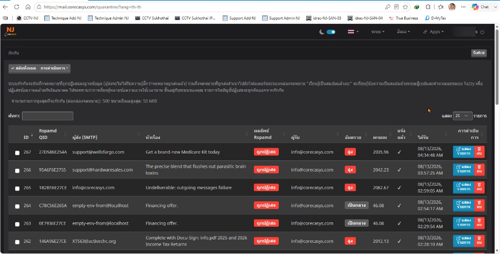 Quarantine ของ Corecasys Mail Server
